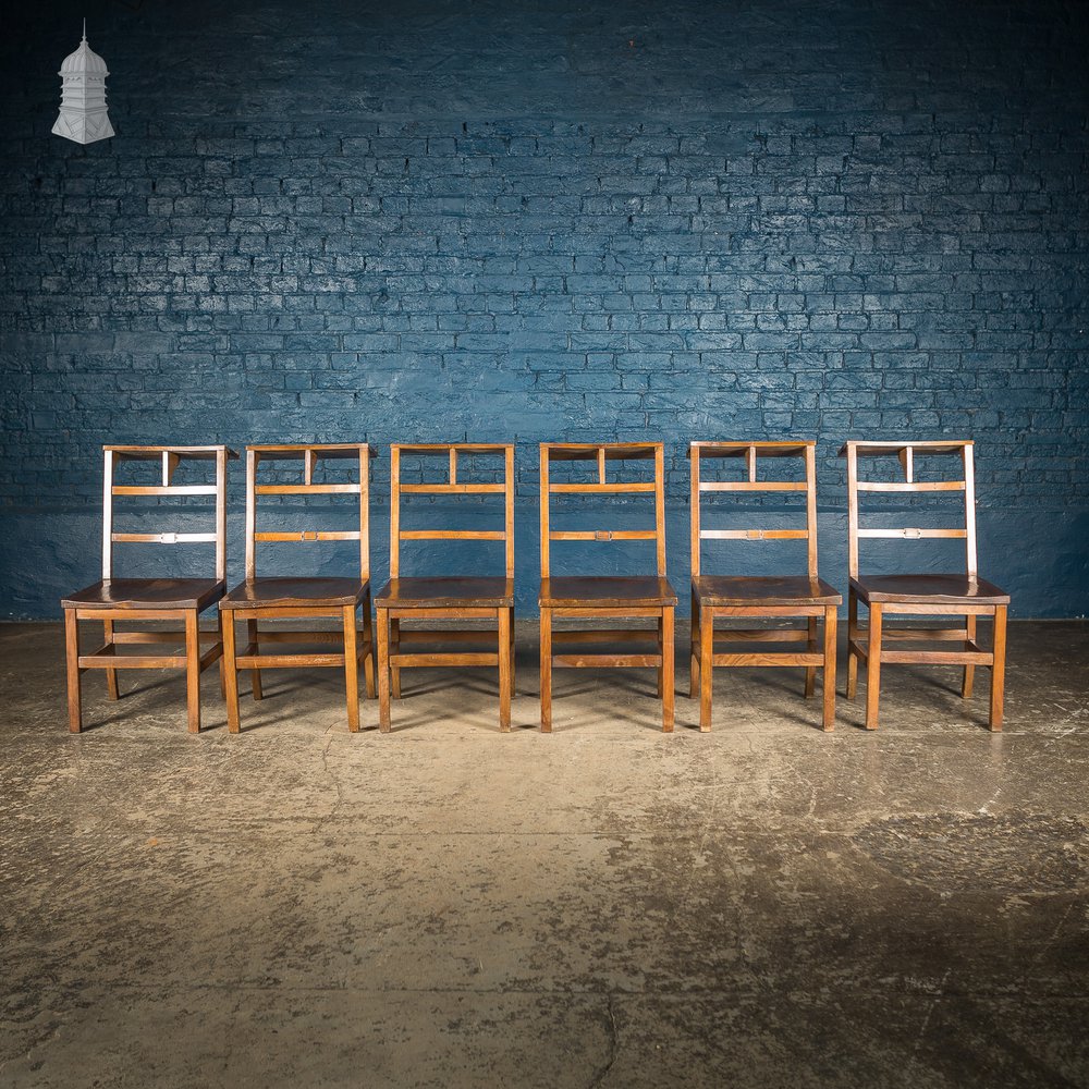 Set of 6 19th C Elm Synagogue Chairs [No. 5]