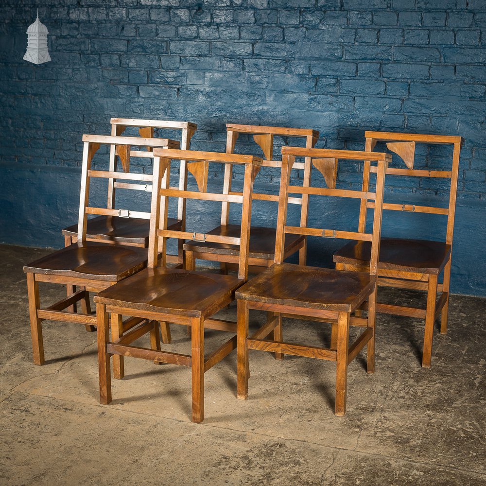 Set of 6 19th C Elm Synagogue Chairs [No. 5]