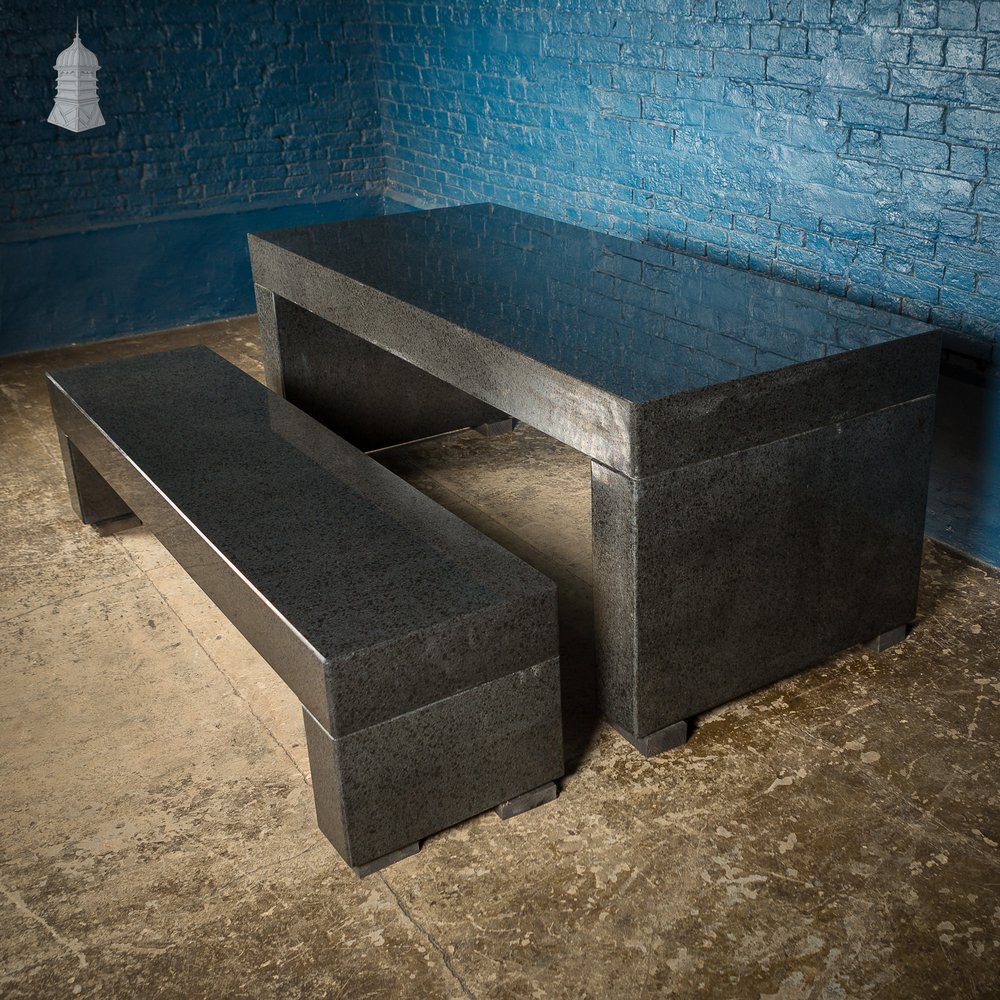 Solid Granite Modernist Table and Bench