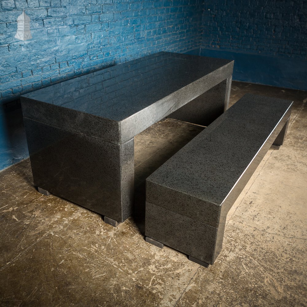 Solid Granite Modernist Table and Bench