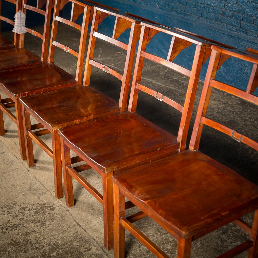 Set of 6 19th C Elm Synagogue Chairs [No. 6]