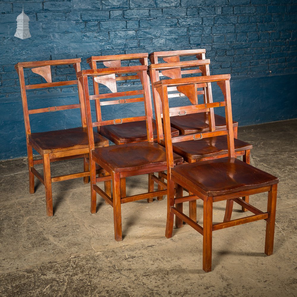 Set of 6 19th C Elm Synagogue Chairs [No. 6]