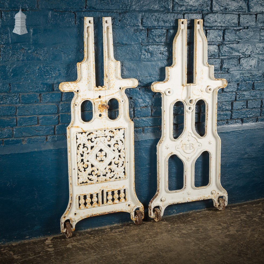 Pair of White Painted Cast Iron Mangle Ends