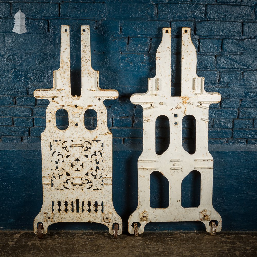 Pair of White Painted Cast Iron Mangle Ends