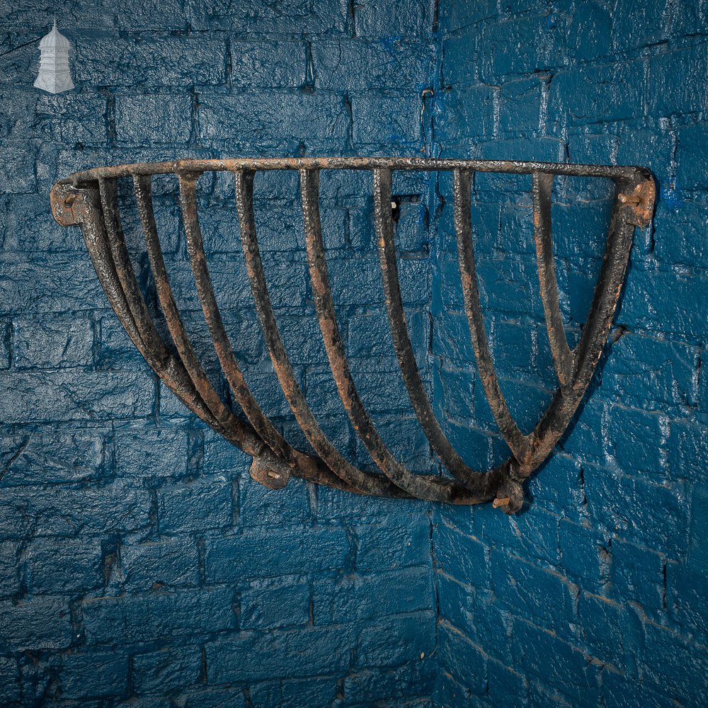 19th C Wrought Iron Equine Corner Hay Basket