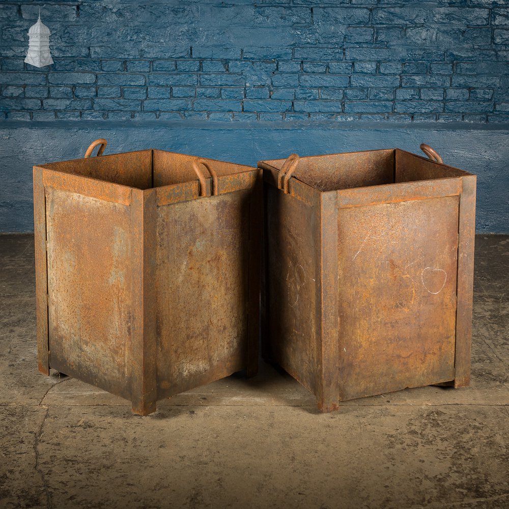 Pair of Vintage Steel Industrial Workshop Bins Planters