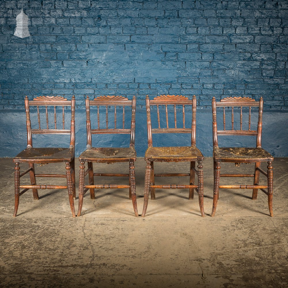 Set of 4 19th C Oak Bobbin Turned Dining Chairs