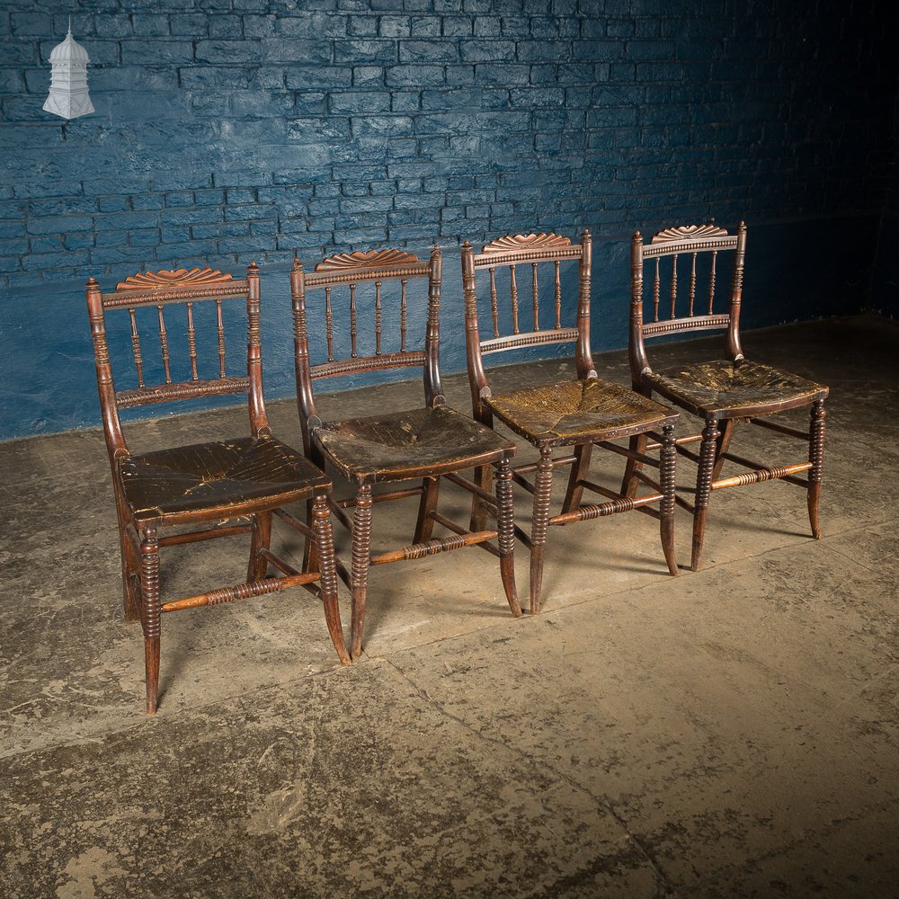 Set of 4 19th C Oak Bobbin Turned Dining Chairs