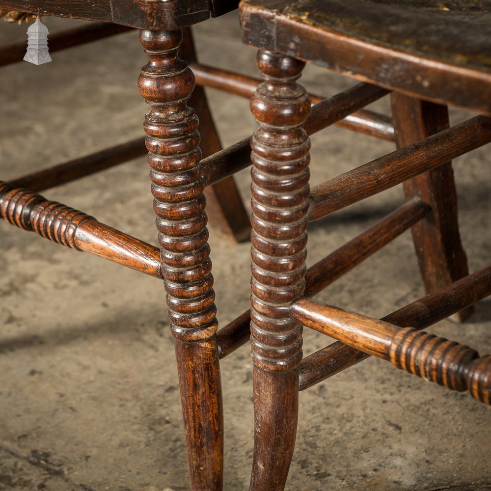 Set of 4 19th C Oak Bobbin Turned Dining Chairs