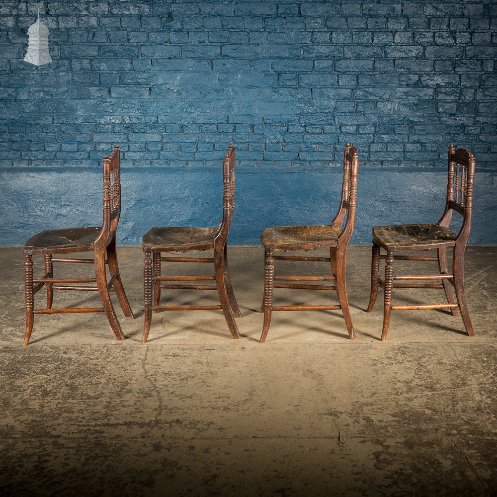 Set of 4 19th C Oak Bobbin Turned Dining Chairs