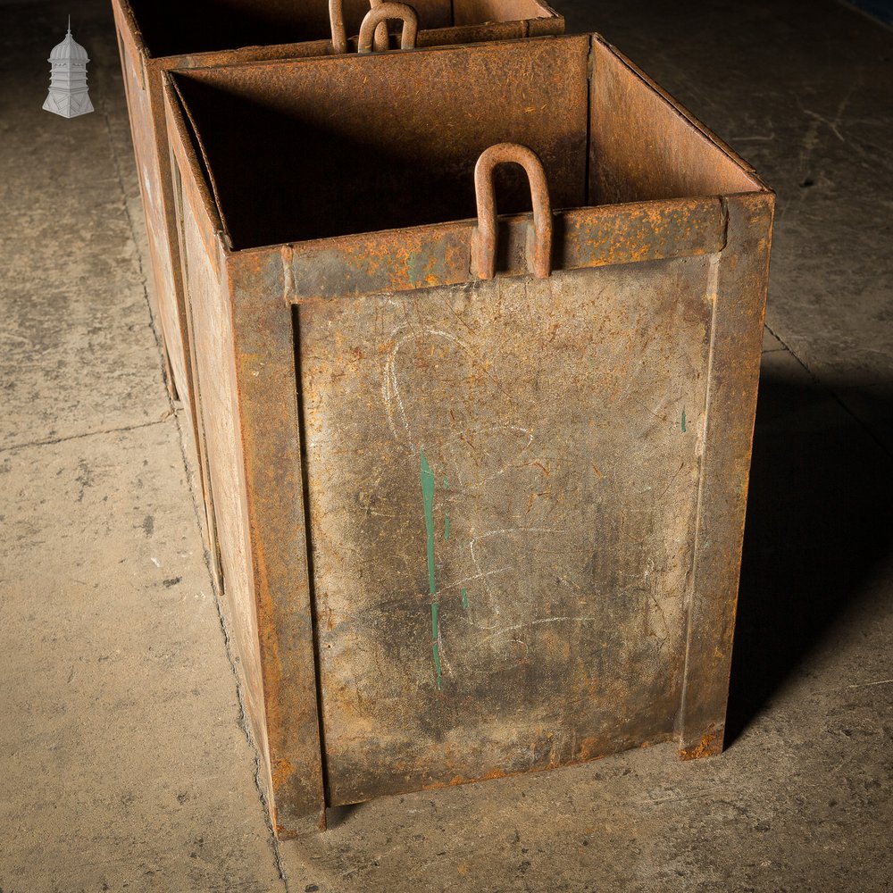 Pair of Vintage Steel Industrial Workshop Bins Planters