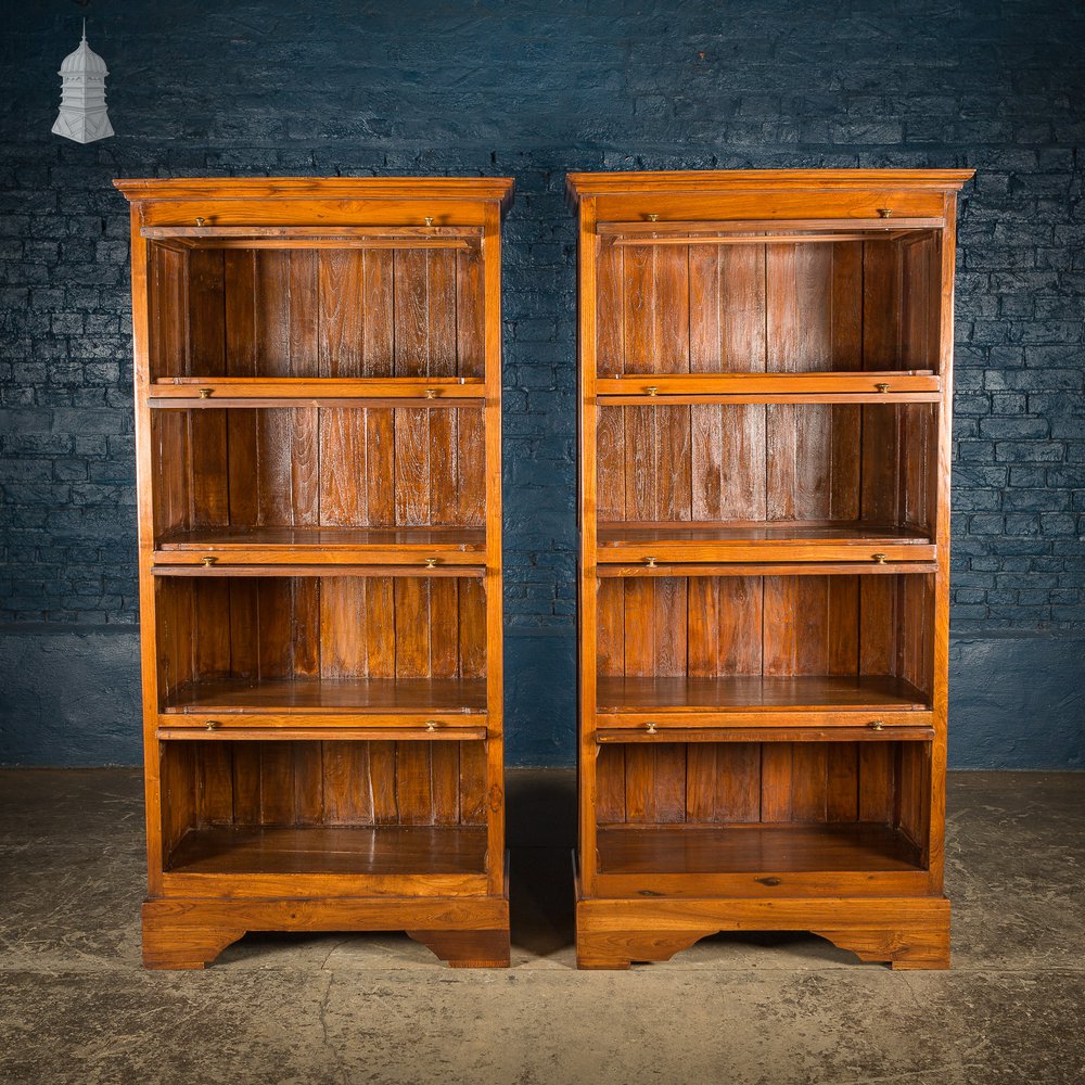 Pair of 20th C Teak Glazed Bookcase Display Cabinets