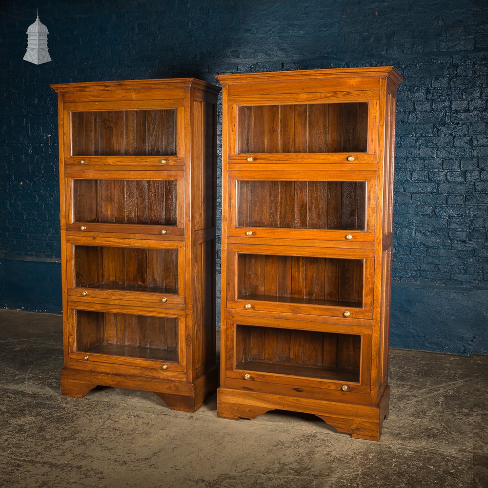 Pair of 20th C Teak Glazed Bookcase Display Cabinets