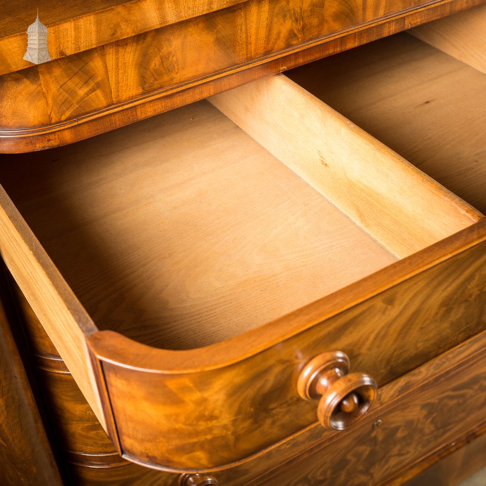 19th C Impressive Bow Fronted Flanked Column Mahogany Chest of Drawers