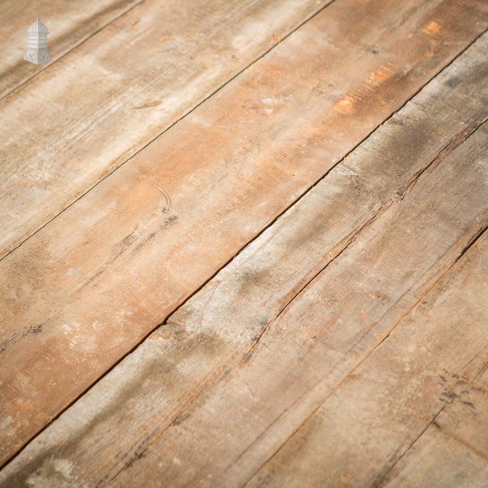 Batch of 34 Square Metres of 9” Wide Oxidized Pine Floorboards Cut from Salvaged Victorian Celing Joists