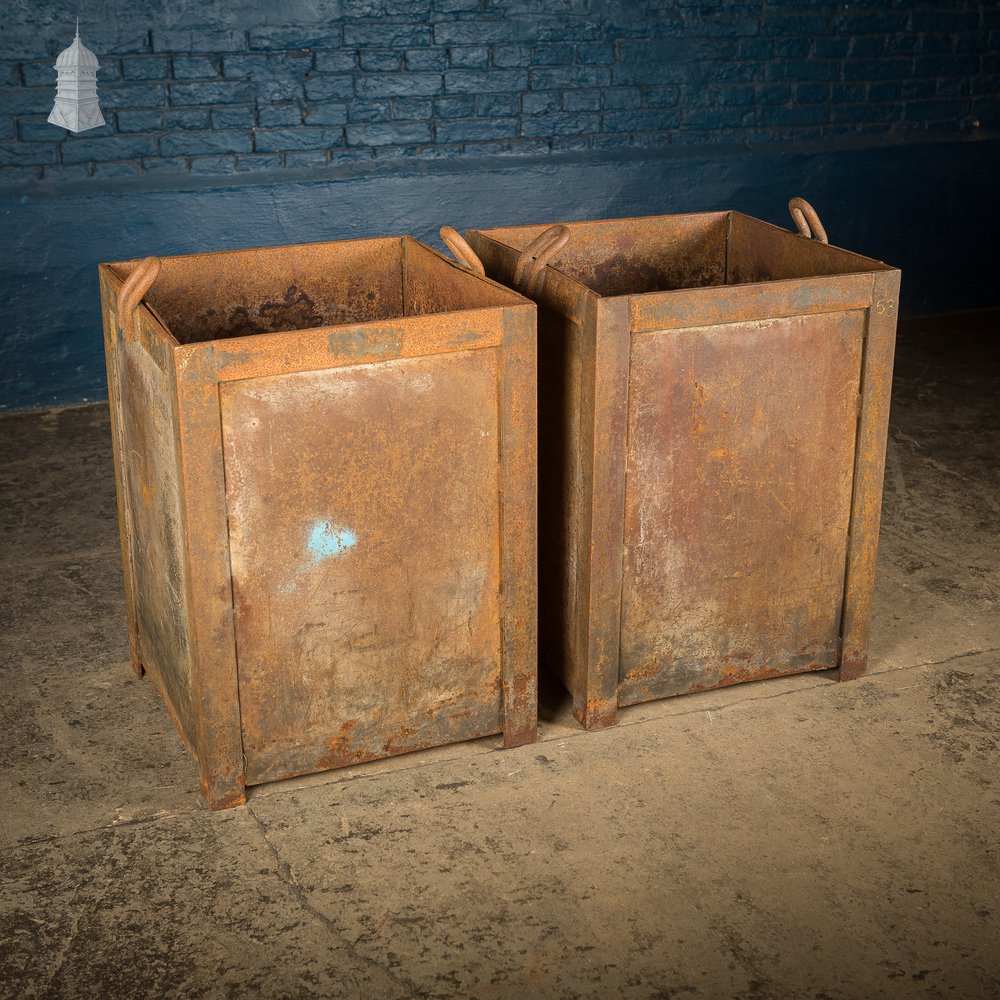 Pair of Steel Industrial Factory Parts Bins Planters