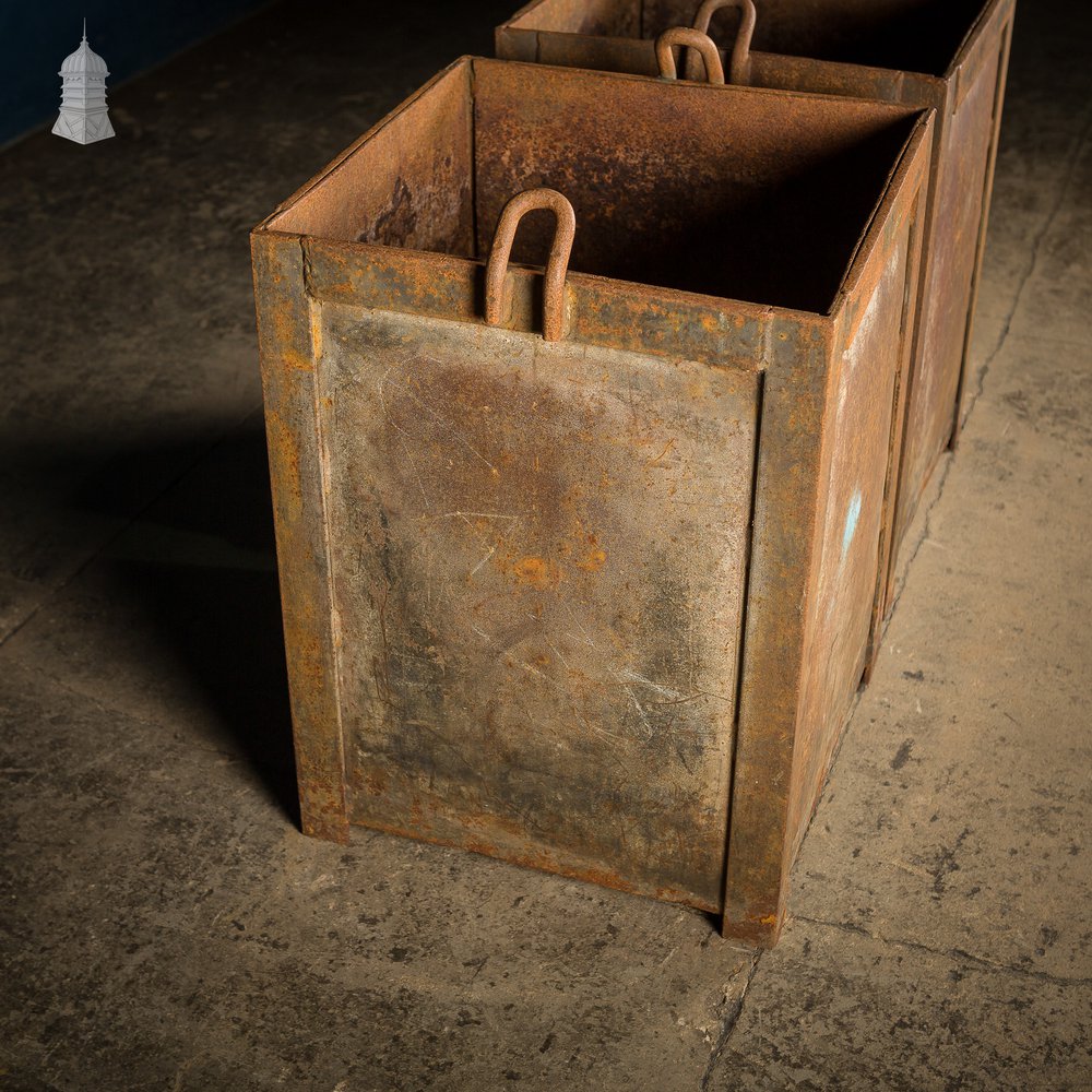 Pair of Steel Industrial Factory Parts Bins Planters