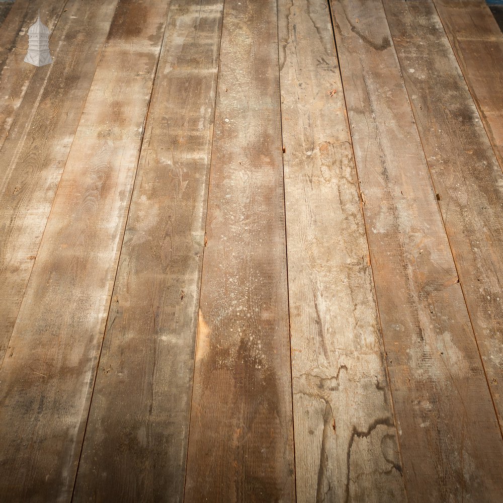 Batch of 23 Square Metres of 8" Wide Oxidized Pine Floorboards Cut from Floor Joists Salvaged From Norwich Castle