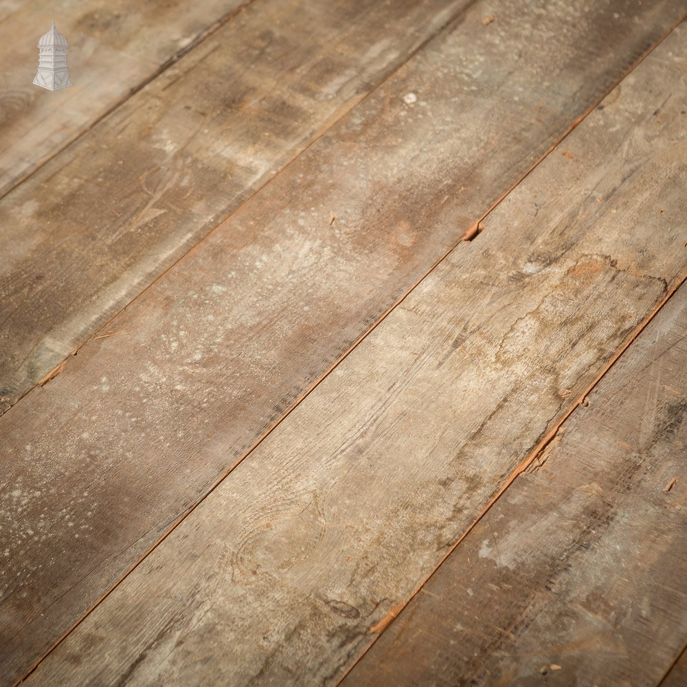 Batch of 23 Square Metres of 8" Wide Oxidized Pine Floorboards Cut from Floor Joists Salvaged From Norwich Castle