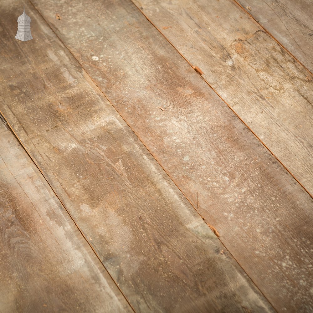 Batch of 23 Square Metres of 8" Wide Oxidized Pine Floorboards Cut from Floor Joists Salvaged From Norwich Castle