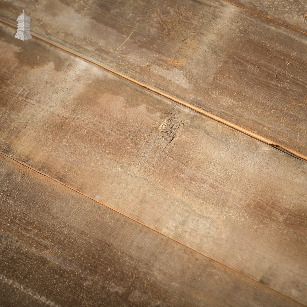 Batch of 23 Square Metres of 8" Wide Oxidized Pine Floorboards Cut from Floor Joists Salvaged From Norwich Castle