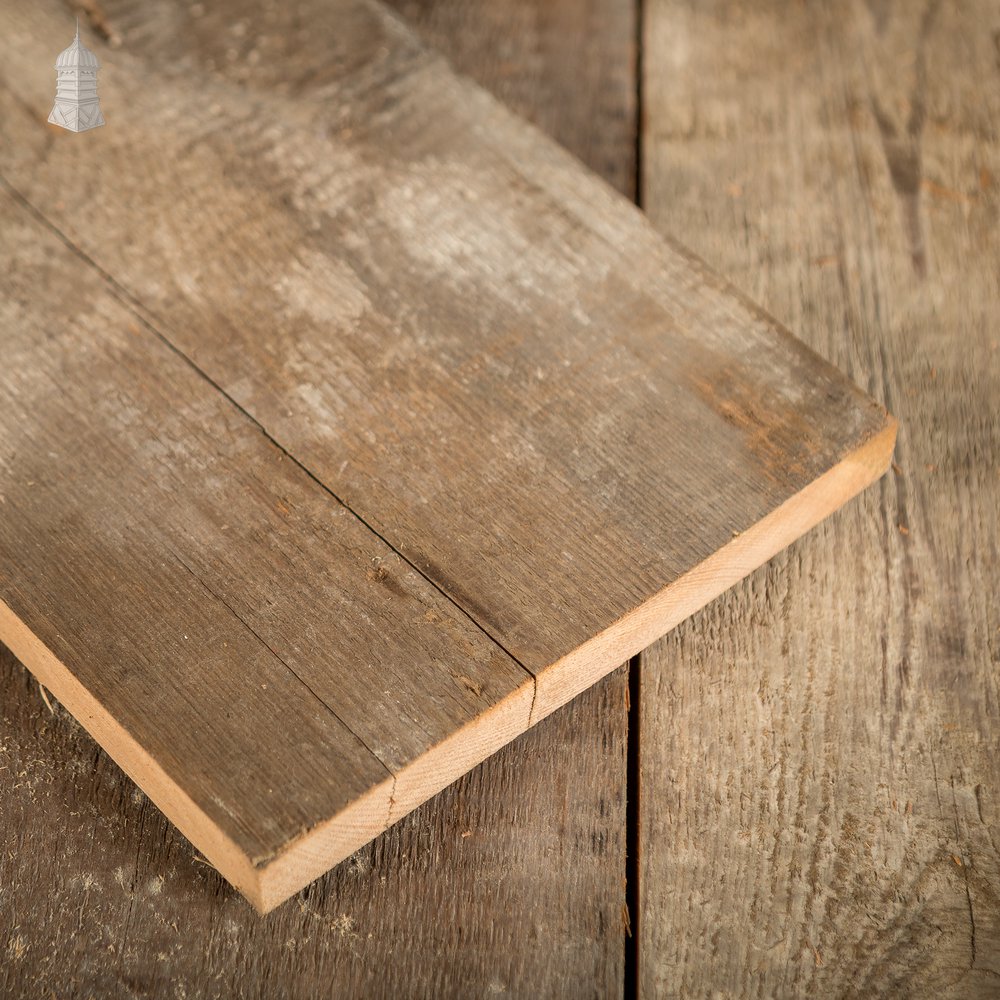 Batch of 23 Square Metres of 8" Wide Oxidized Pine Floorboards Cut from Floor Joists Salvaged From Norwich Castle