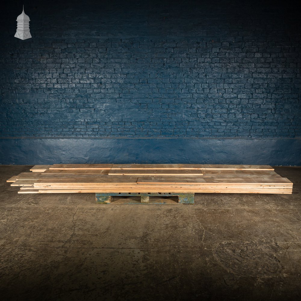 Batch of 15 Square Metres of 8.5" Wide Oxidized Pine Floorboards Cut Cut from Floor Joists Salvaged From Norwich Castle