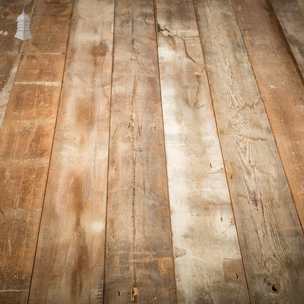 Batch of 15 Square Metres of 8.5" Wide Oxidized Pine Floorboards Cut Cut from Floor Joists Salvaged From Norwich Castle