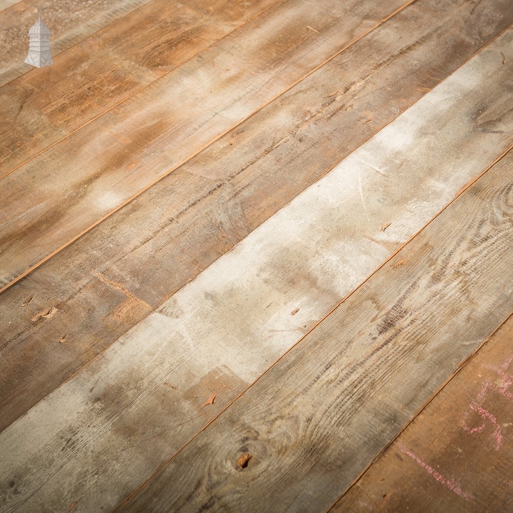 Batch of 15 Square Metres of 8.5" Wide Oxidized Pine Floorboards Cut Cut from Floor Joists Salvaged From Norwich Castle