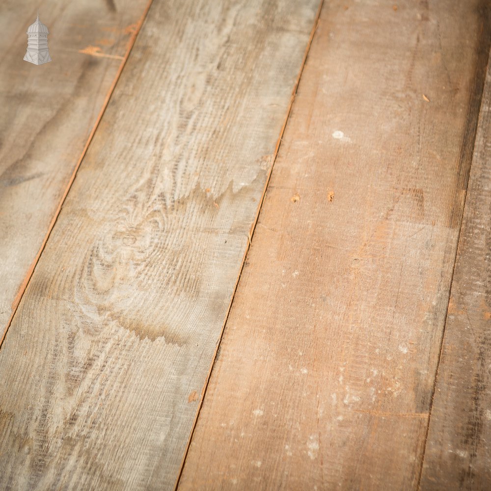 Batch of 15 Square Metres of 8.5" Wide Oxidized Pine Floorboards Cut Cut from Floor Joists Salvaged From Norwich Castle