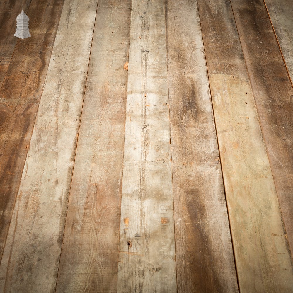 Batch of 22 Square Metres of 7" Wide Oxidized Pine Floorboards Cut from Floor Joists Salvaged From Norwich Castle