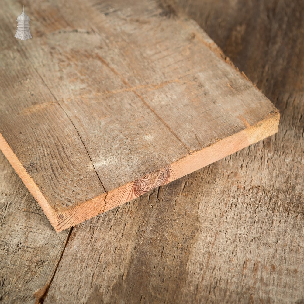 Batch of 22 Square Metres of 7" Wide Oxidized Pine Floorboards Cut from Floor Joists Salvaged From Norwich Castle