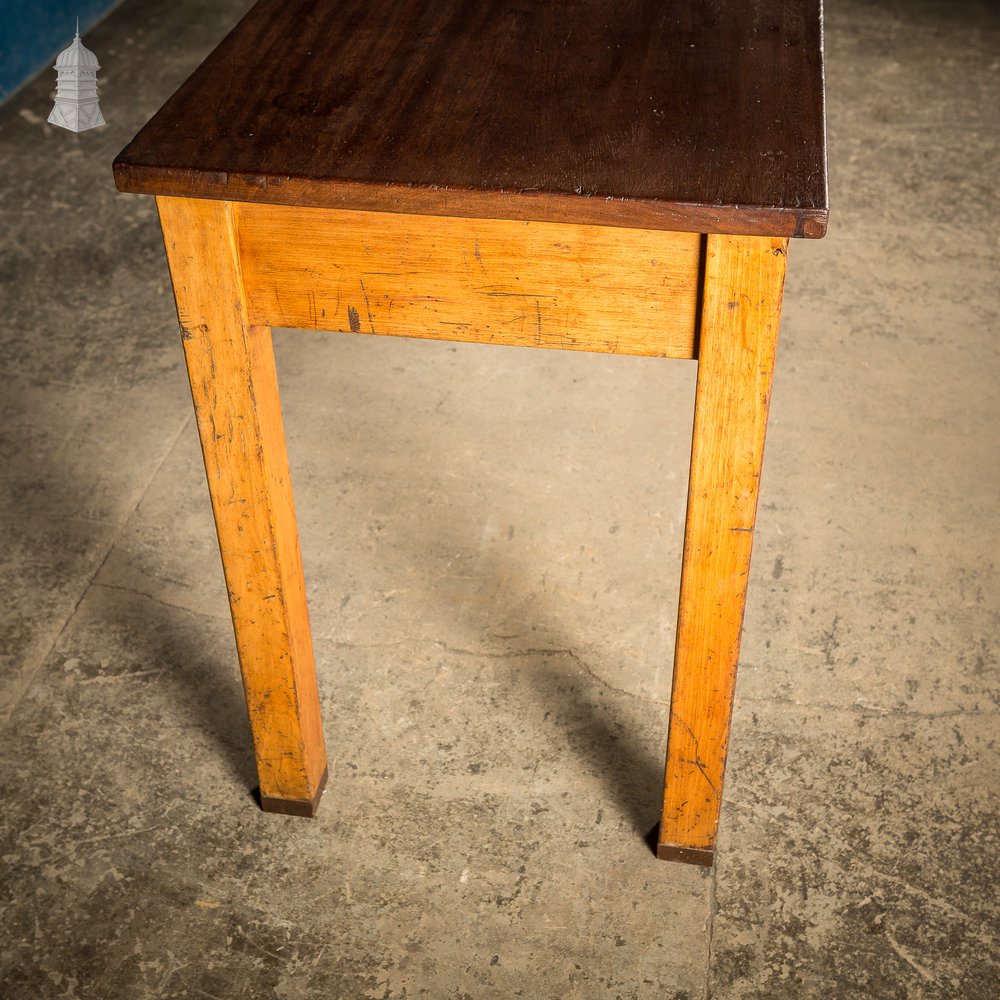 Oak and Iroko Mid Century School Science Lab Bench Table With 3 Drawers