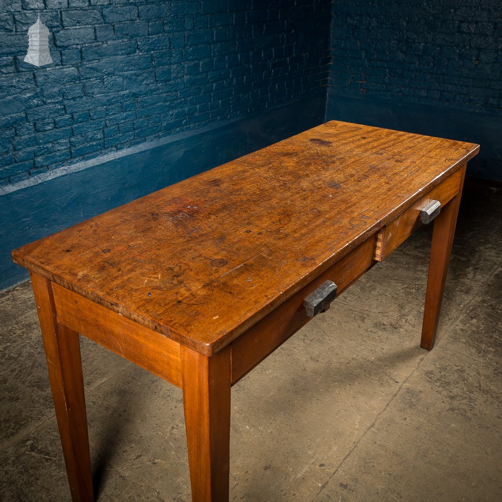 Mid Century Iroko School Science Lab Table with Drawers