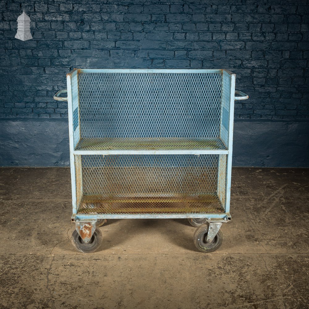 Blue Painted Steel Industrial Wheeled Trolley