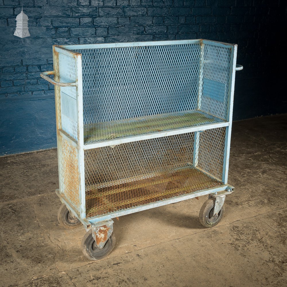 Blue Painted Steel Industrial Wheeled Trolley