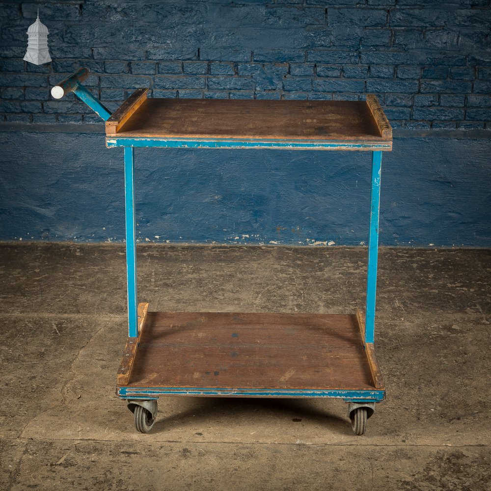 Blue Vintage Industrial Wheeled Trolley