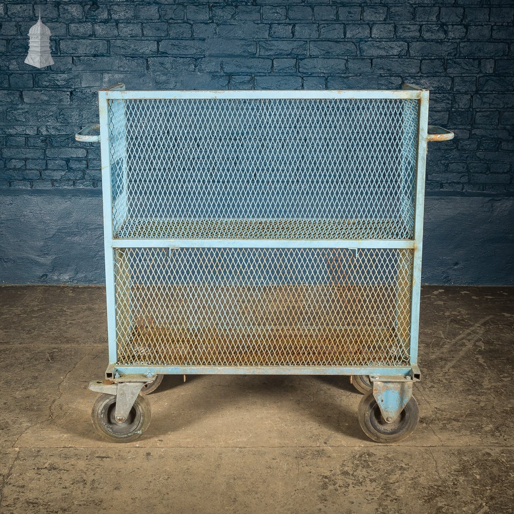 Blue Painted Steel Industrial Wheeled Trolley