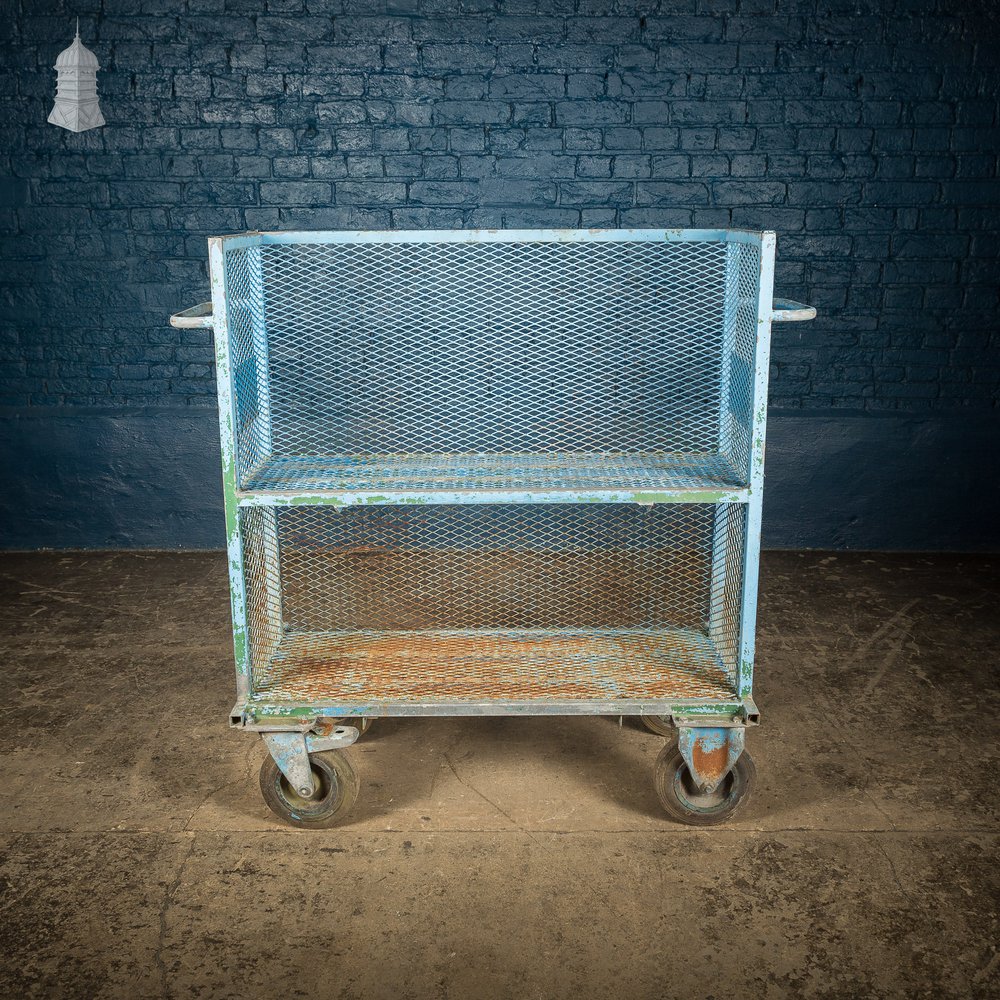 Blue Painted Steel Industrial Wheeled Trolley