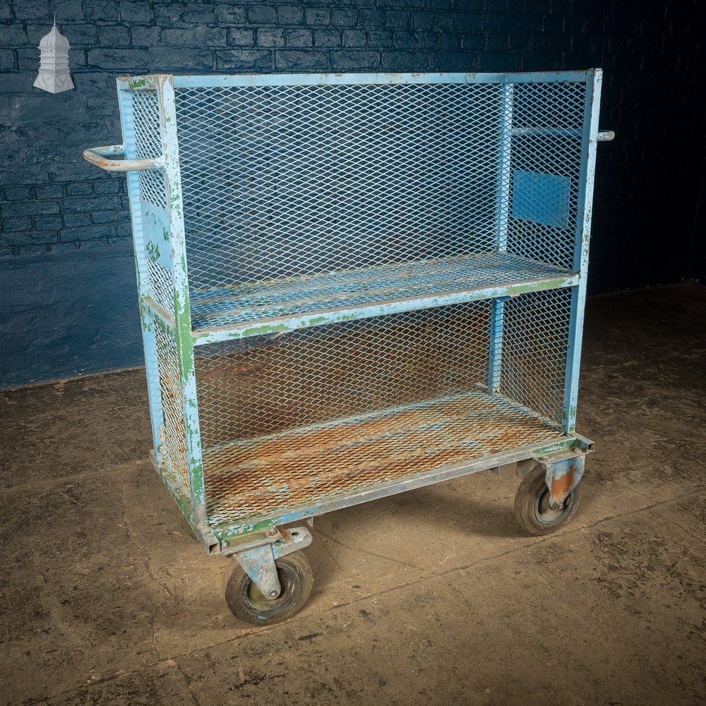 Blue Painted Steel Industrial Wheeled Trolley