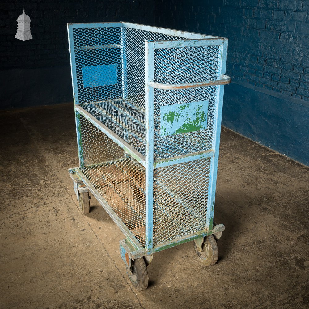 Blue Painted Steel Industrial Wheeled Trolley