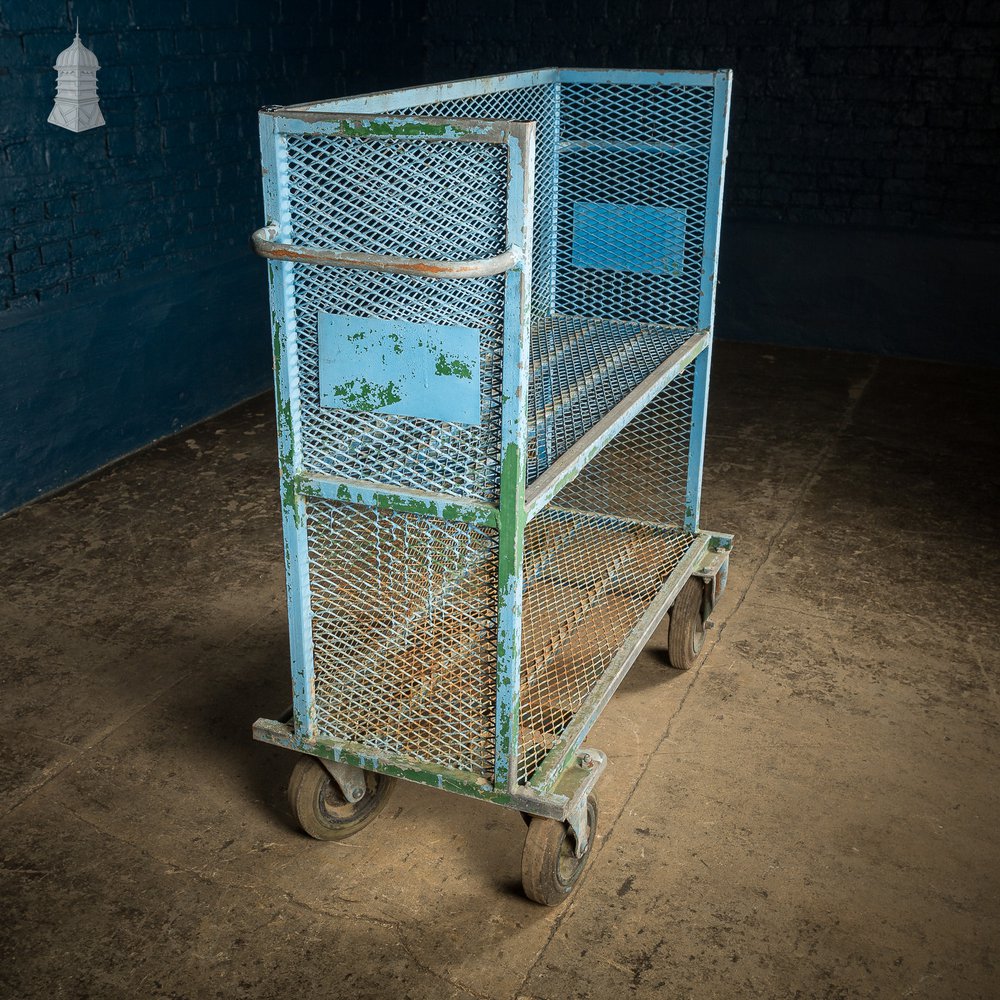 Blue Painted Steel Industrial Wheeled Trolley