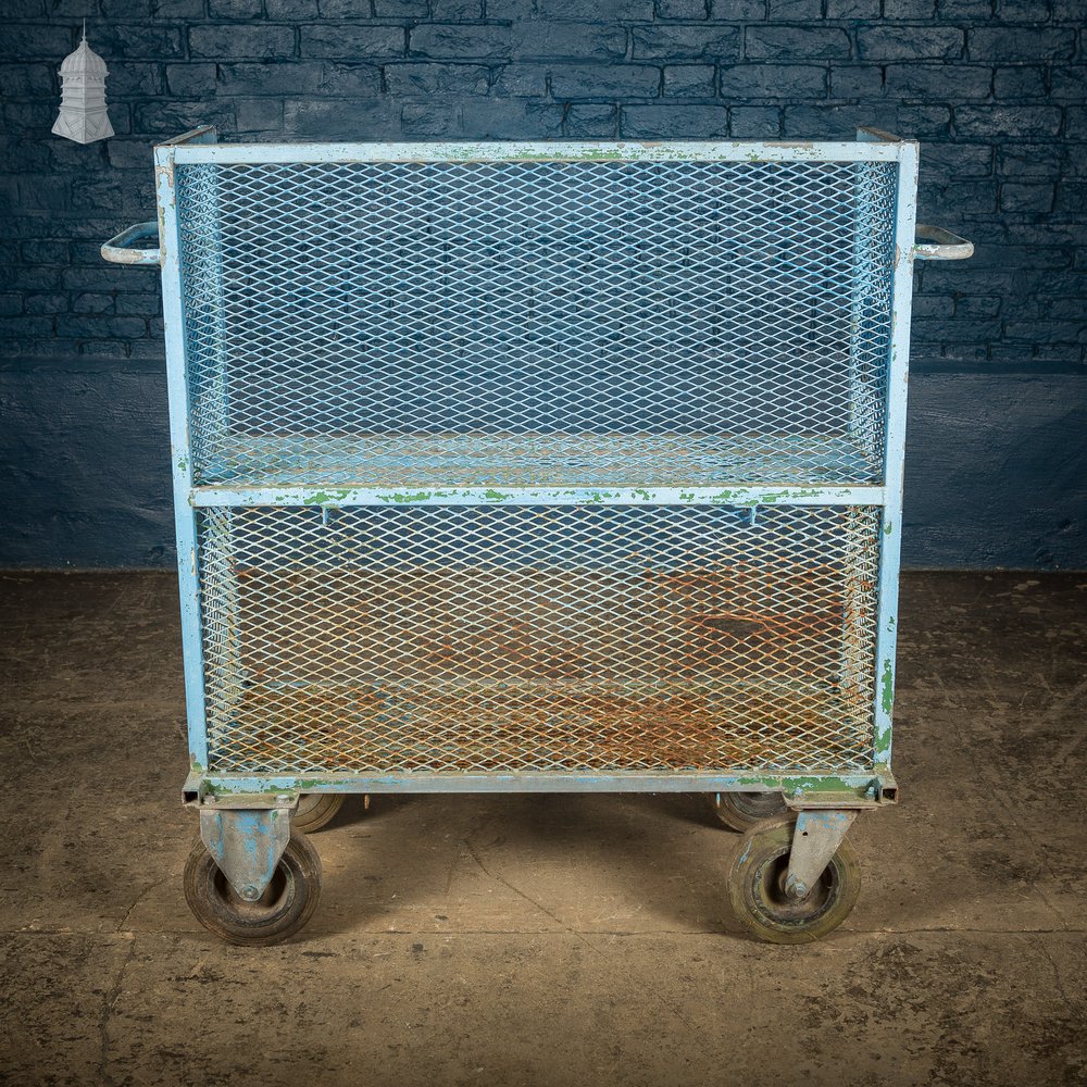 Blue Painted Steel Industrial Wheeled Trolley