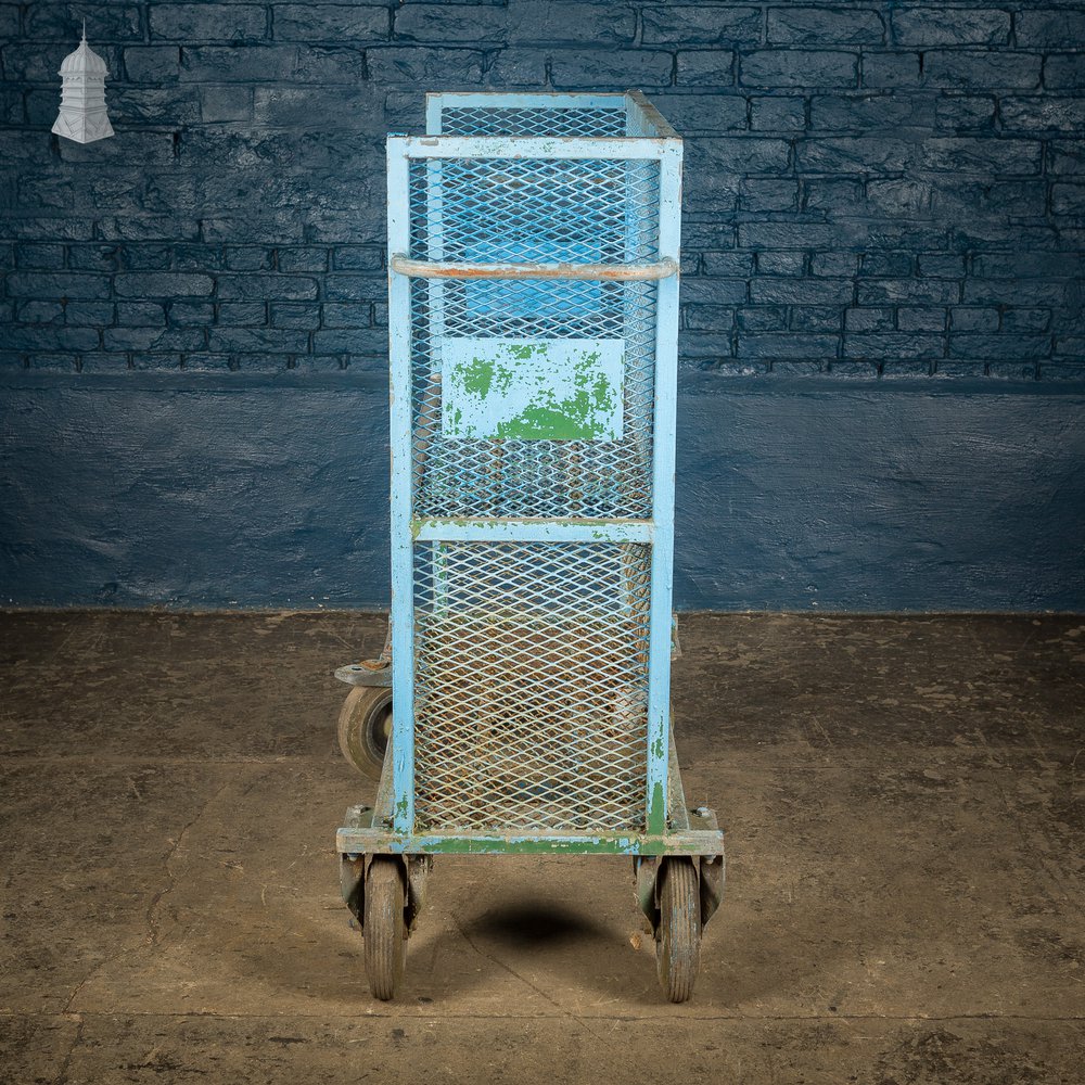 Blue Painted Steel Industrial Wheeled Trolley