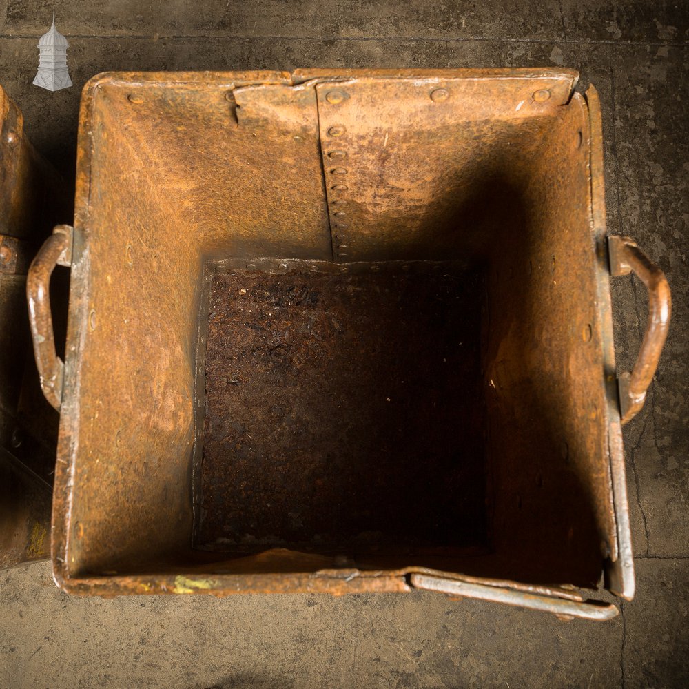 Pair of Riveted Steel Industrial Storage Bins with Waxed Finish