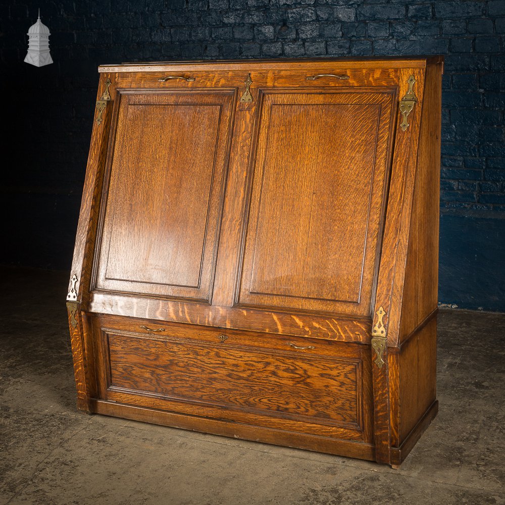 19th C Wheeled Oak Plans Folio Cabinet