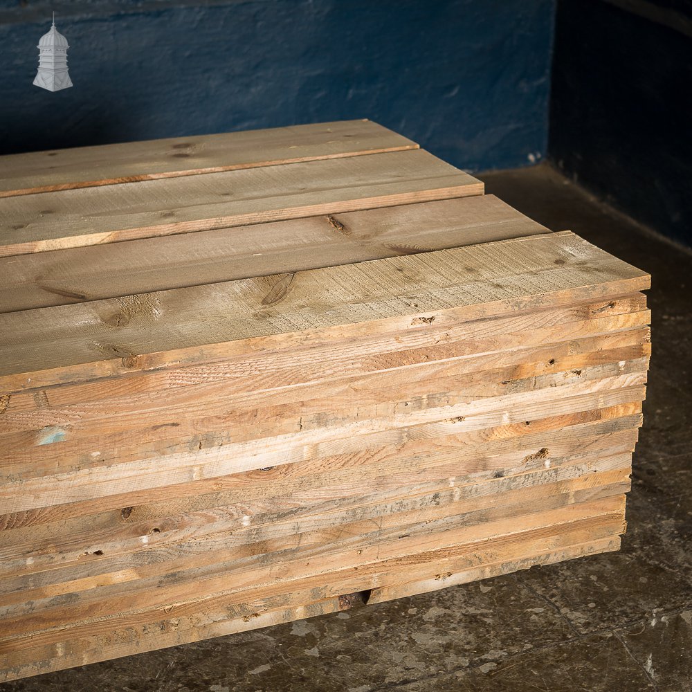 Batch of 65 Square Metres of 9 Inch Wide Pine Floorboards cut from Floor Joists Salvaged From Norwich Castle