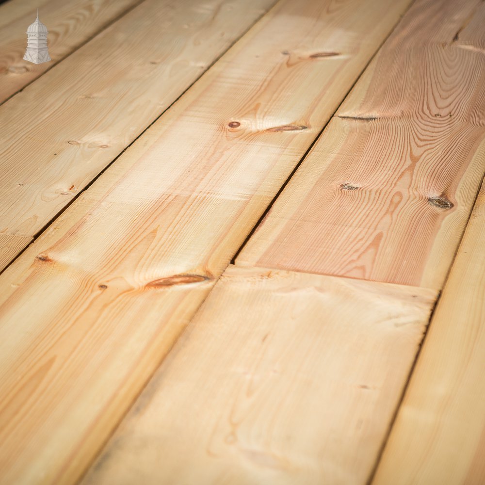 Batch of 65 Square Metres of 9 Inch Wide Pine Floorboards cut from Floor Joists Salvaged From Norwich Castle