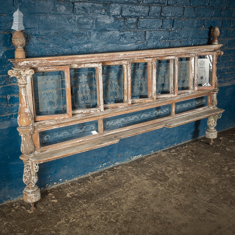 19th C Mahogany Snob Screen Victorian Pub Divider With Etched Glass