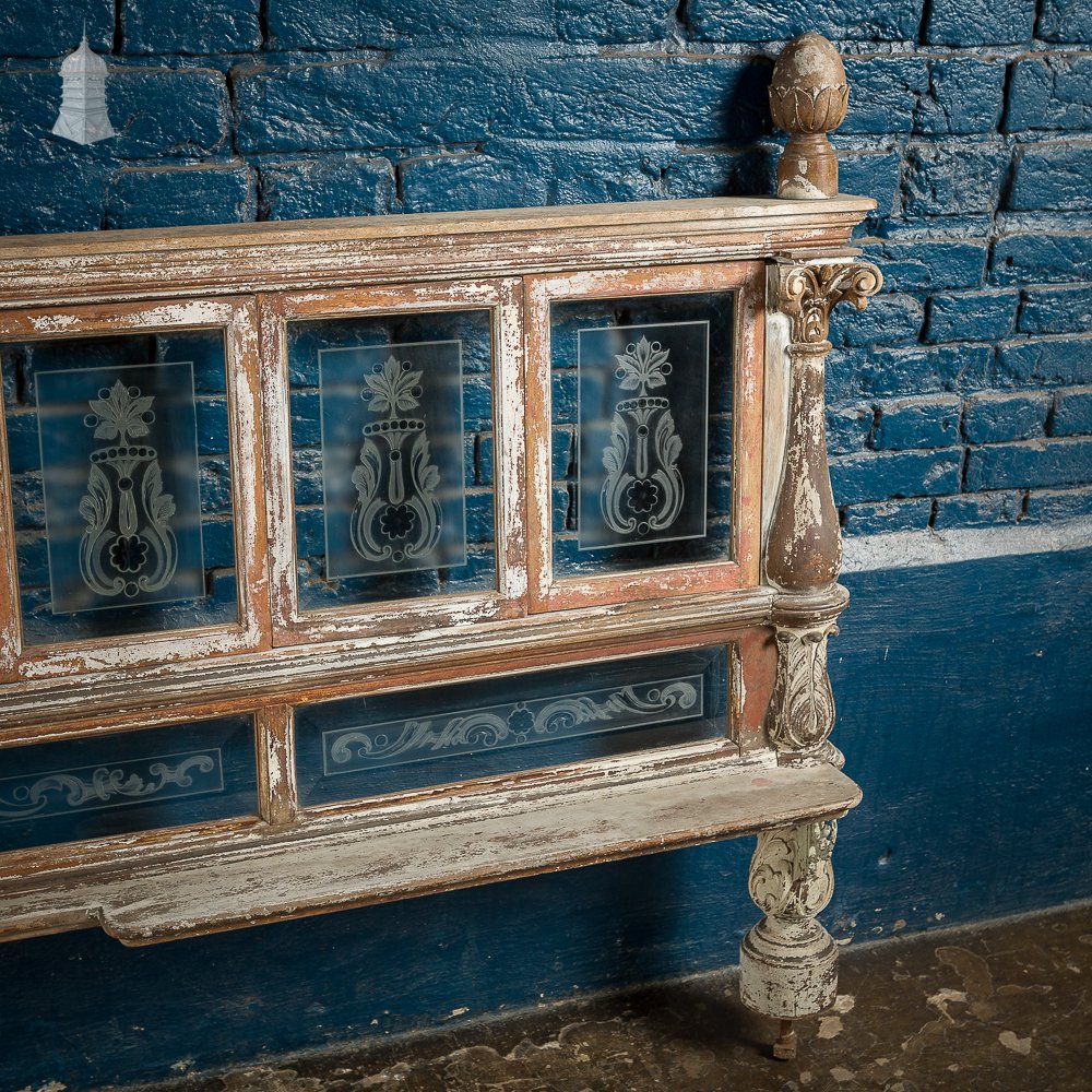 19th C Mahogany Snob Screen Victorian Pub Divider With Etched Glass